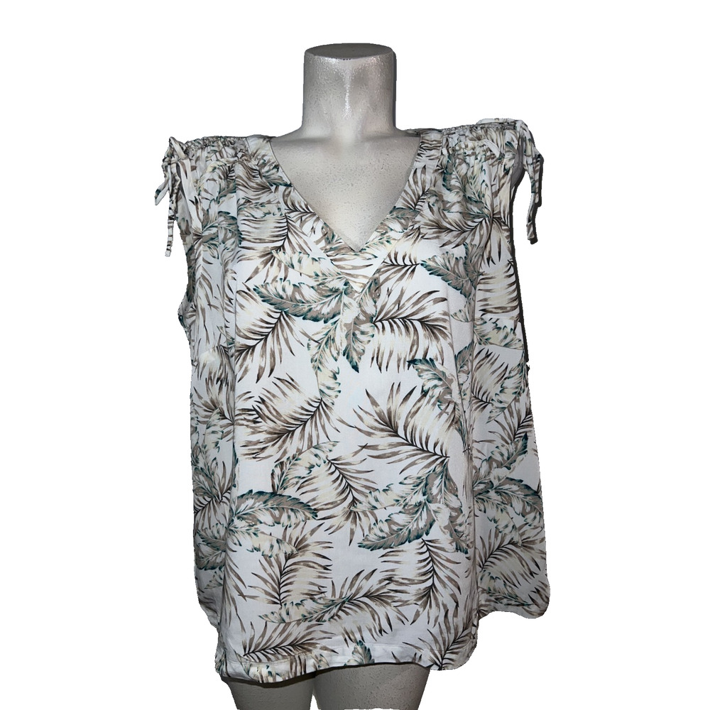 J. JILL Top Women's Size 2X Brown Teal Floral Drawstring Shoulder Blouse Shirt